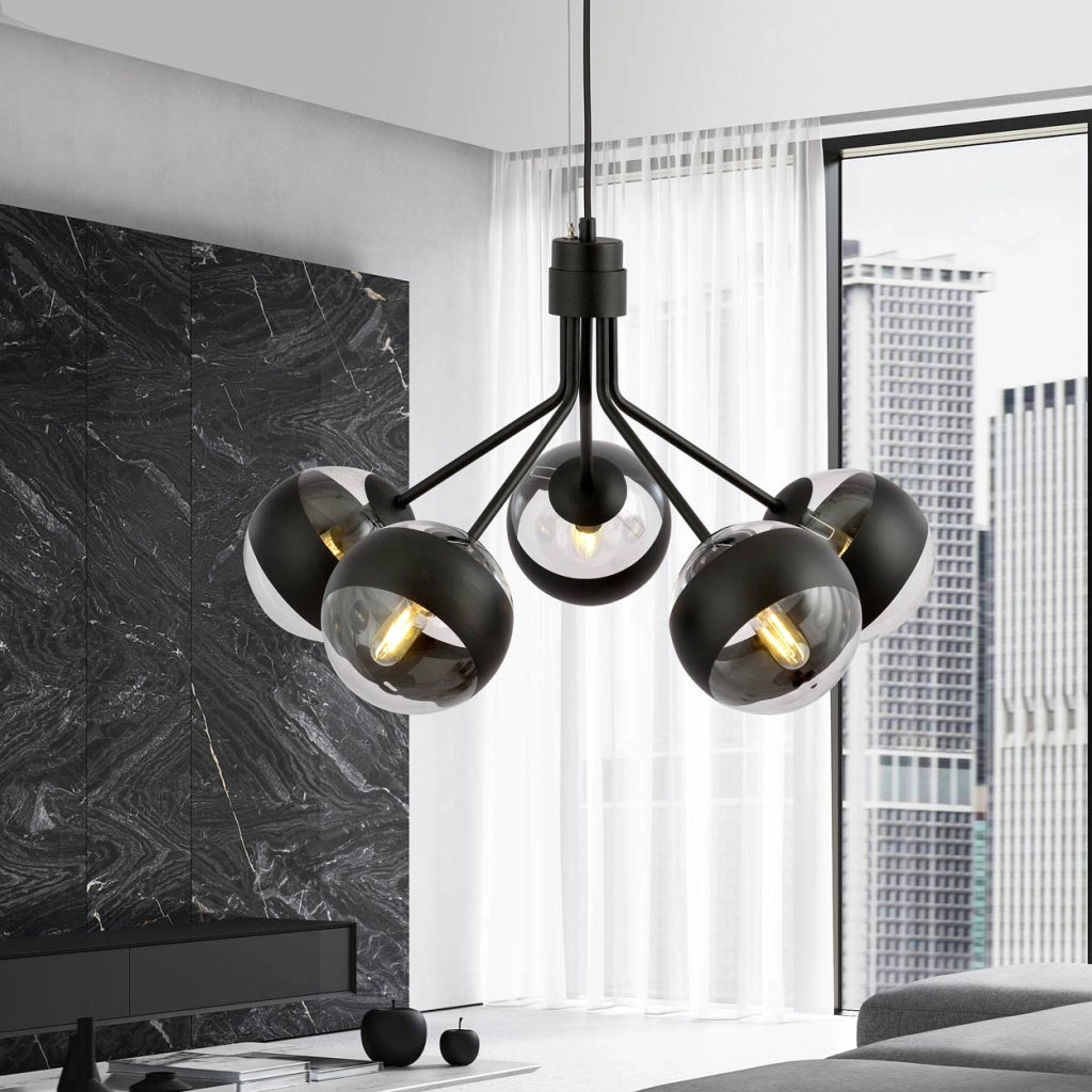 Lampadario Emibig Nova 5 nero/trasparente 5xE14 dimmerabile