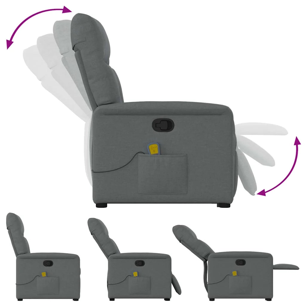 Poltrona | Sedia Relax Alzapersona Massaggi Reclinabile Grigio Scuro Tessuto