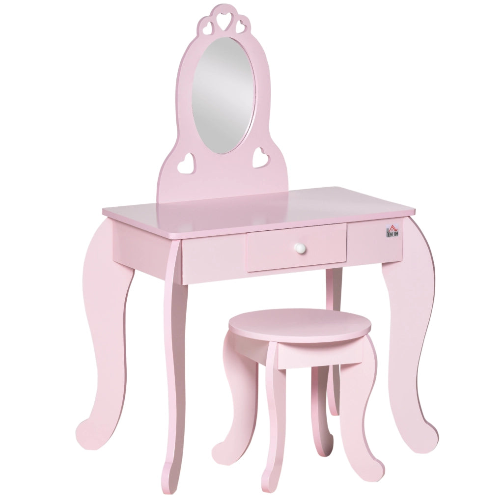 Toeletta Bambini ¨C Xylo ¨C Legno Rosa con Cassetto Specchio e Sgabello 60x36x88 cm
