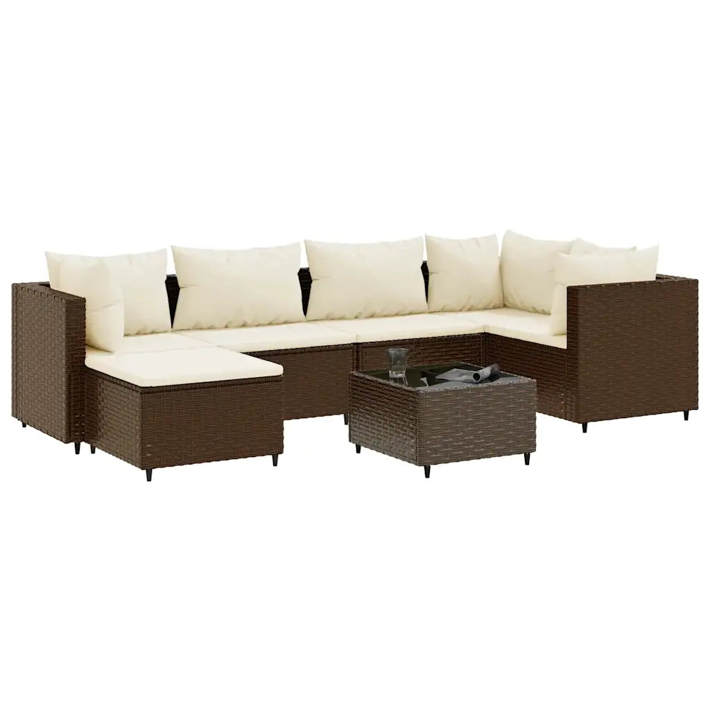 Set Divani da Giardino 7 pz con Cuscini in Polyrattan Marrone