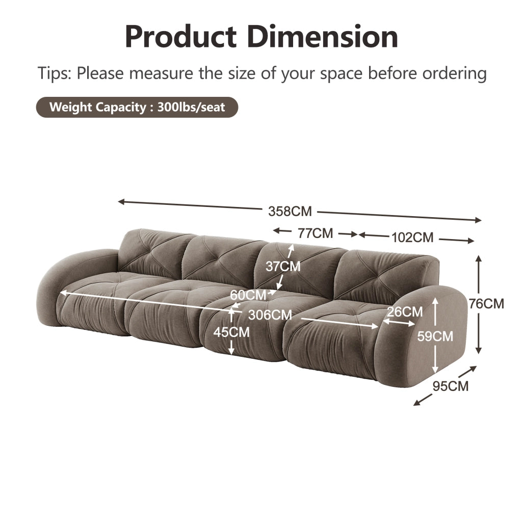 Sofa modulare extra grande senza cornice - Zephmum- Tessuto chenille comodo, design antiscivolo, marrone
