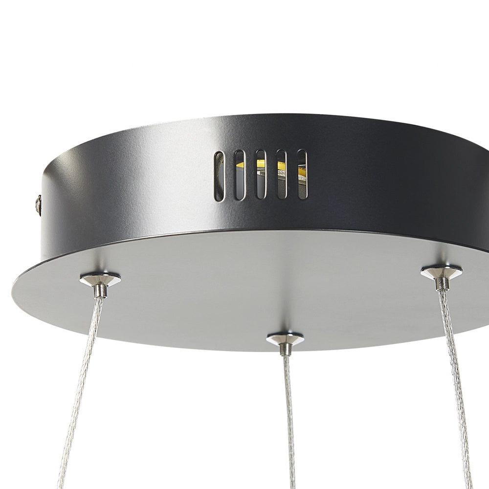 Moderna Lampada a Sospensione Integrata LED Luce 5 Anelli in Alluminio Nero