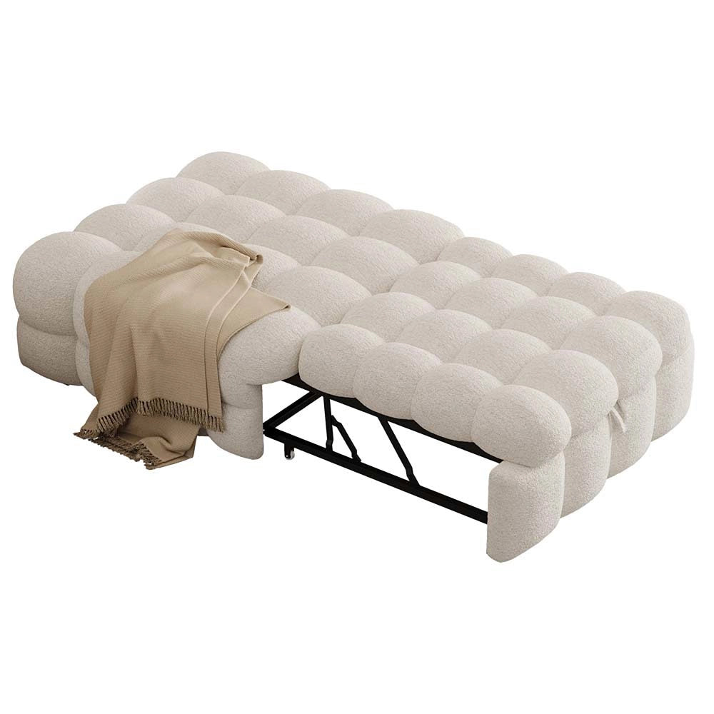 Pouf letto 2in1 - Xylo - beige, tessuto teddy, morbido, trasformabile