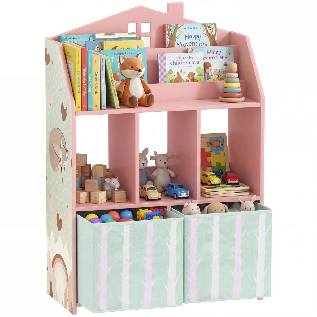 Libreria per bambini con 2 cassetti in tessuto ¨C Minimal ¨C MDF, rosa