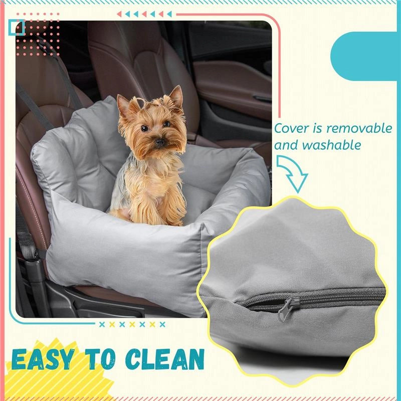 SEGGIOLINO AUTO PER CANI PICCOLI SFODERABILE E LAVABILE CON CINGHIE DI SICUREZZA, GRIGIO SCURO