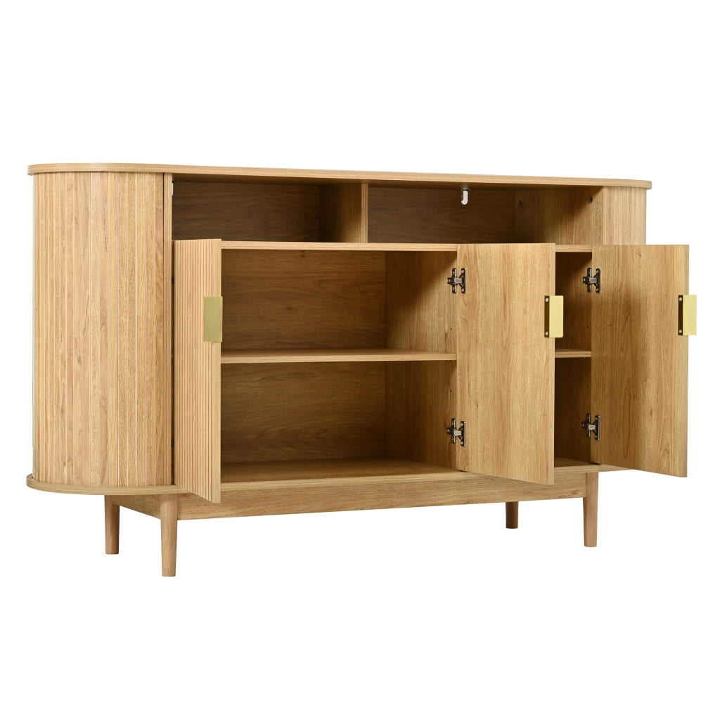 Credenza con 3 ante e frontale a linee verticali in MDF e pannello truciolare naturale 140 × 40 × 78 cm