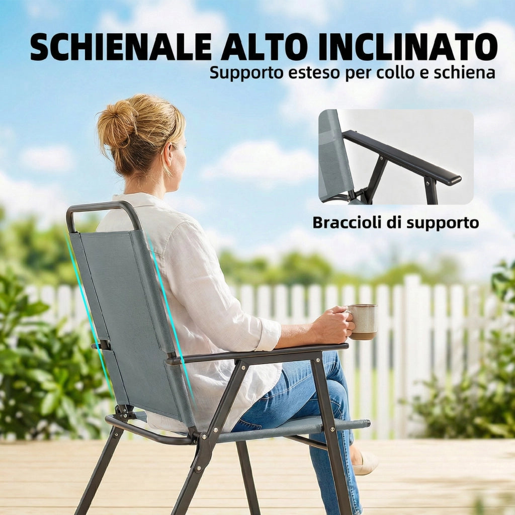 Sedia Pieghevole da Giardino ¨C Minimal ¨C Grigio, Set di 2