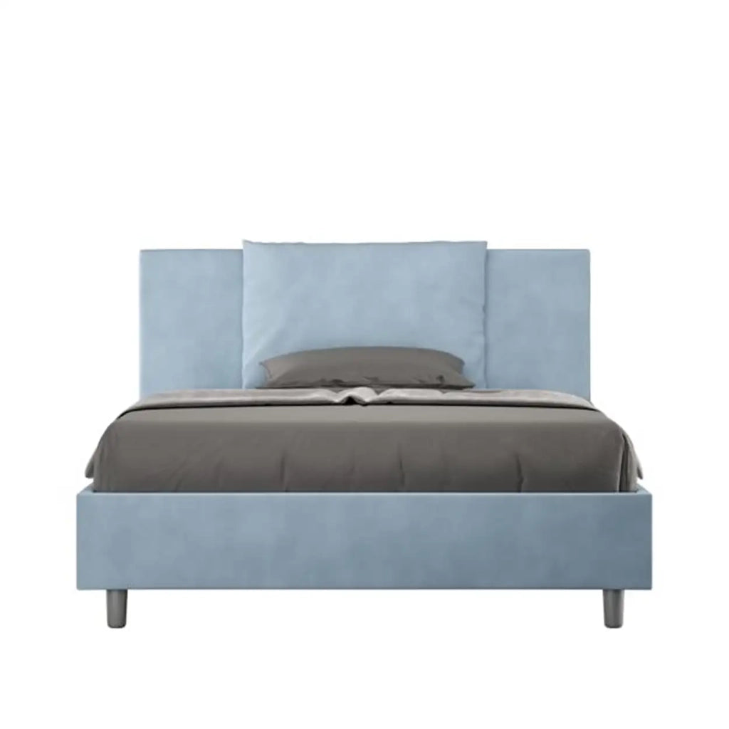 Letto matrimoniale francese senza rete imbottito 140x200 microfibra azzurro Antea