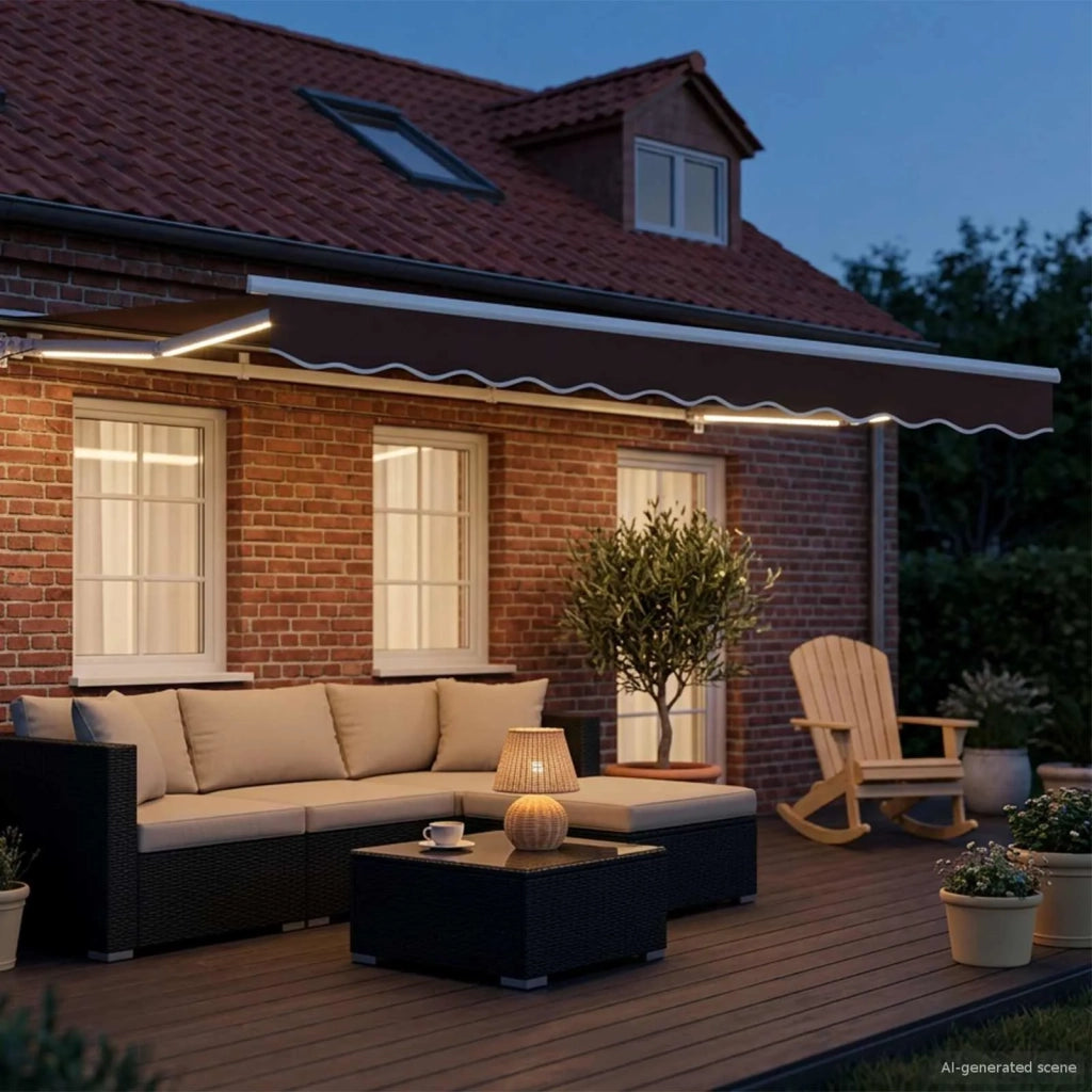 Cornice per Tenda Manuale con LED Marrone e bianco 3,5 x 2,5 m 3420597