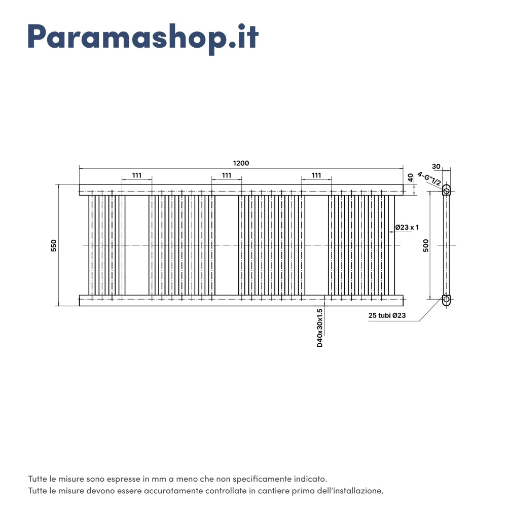 Termoarredo scaldasalviette 1200x550 bianco interasse 500 | Antares