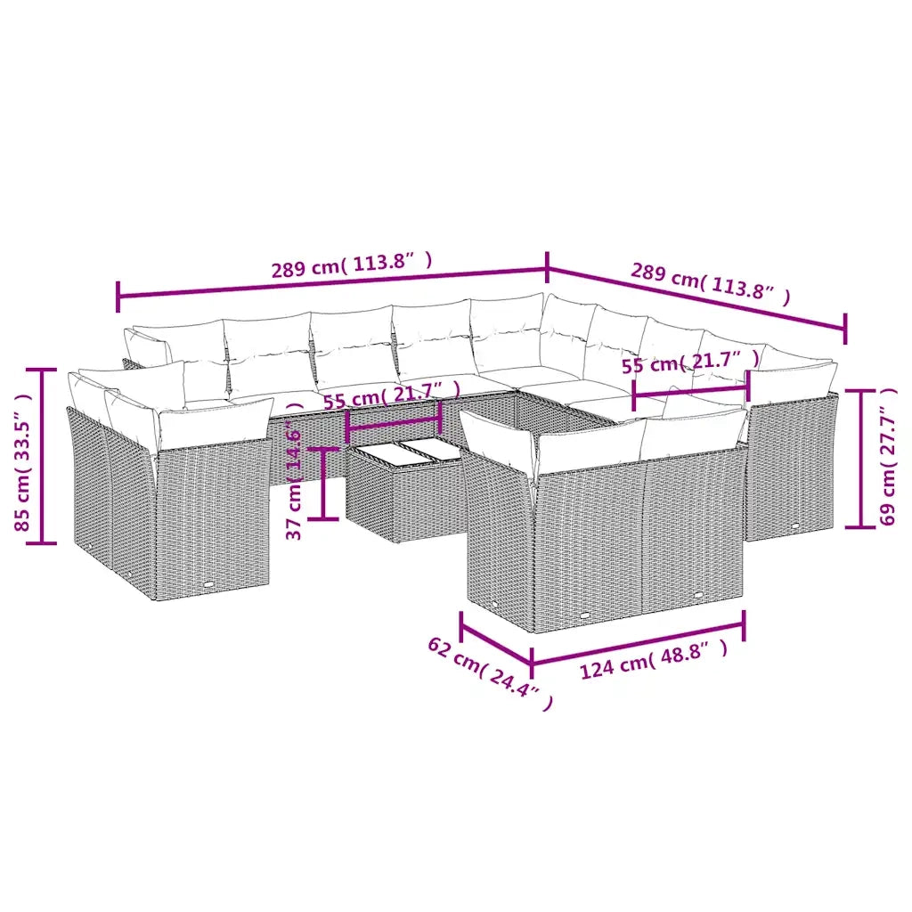 Set Divani da Giardino 14pz con Cuscini in Polyrattan Marrone 3250402