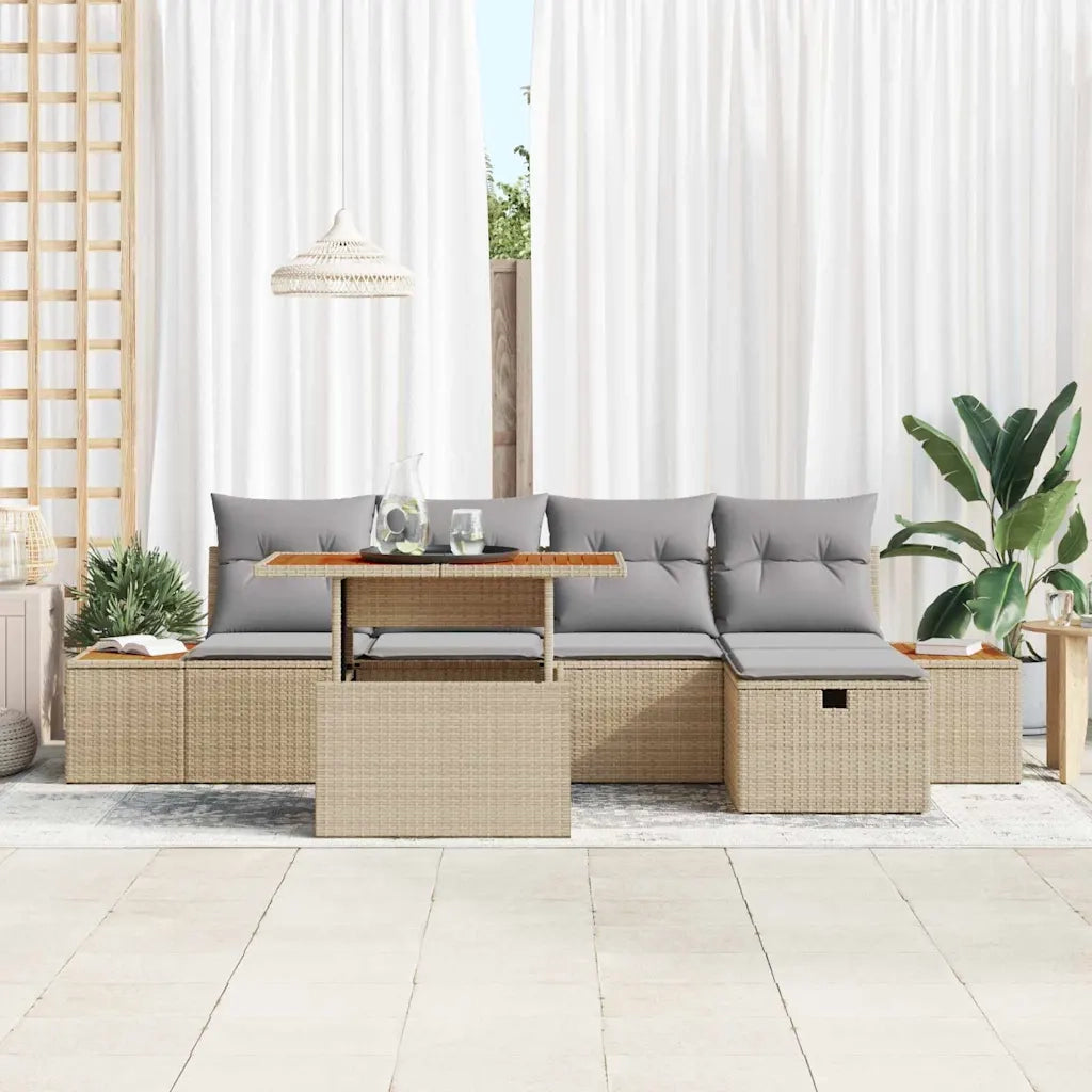 Set Divano da Giardino con cuscino 6 pcs Beige polyrattan 3360075