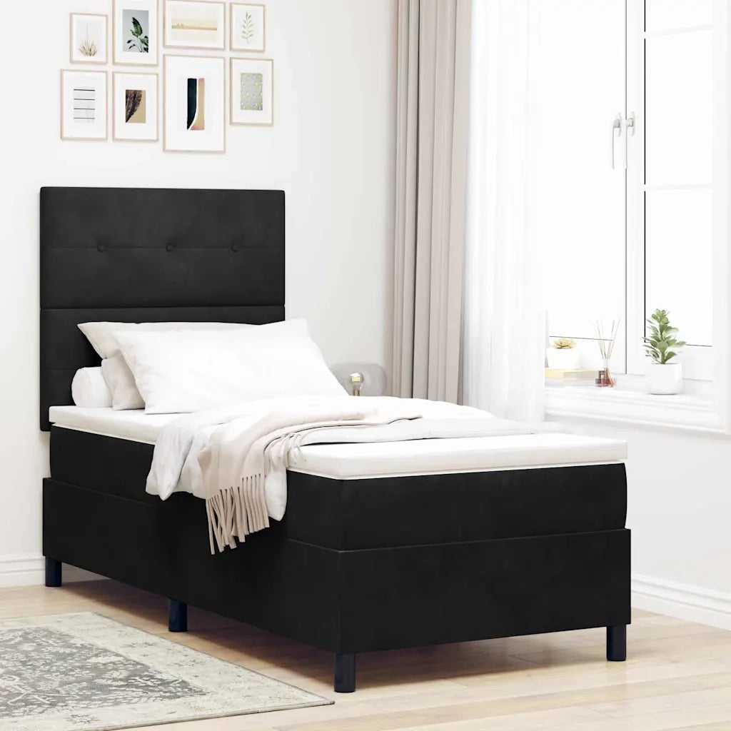 Letto a Sorgente LED con materasso Nero 90 x 190 cm Tessuto
