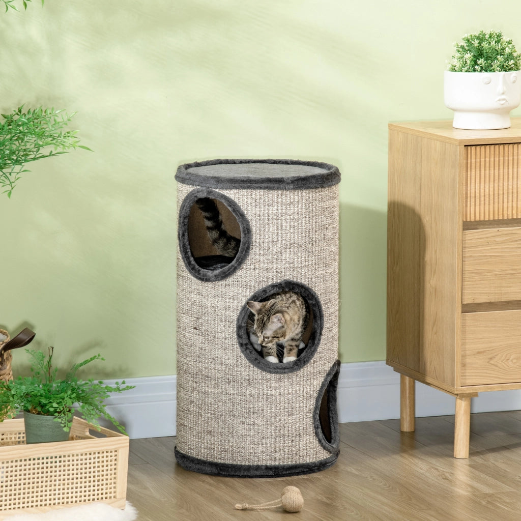 Tiragraffi a torre con 3 livelli e superficie in sisal ¨C Minimal ¨C Grigio 38x38x70 cm