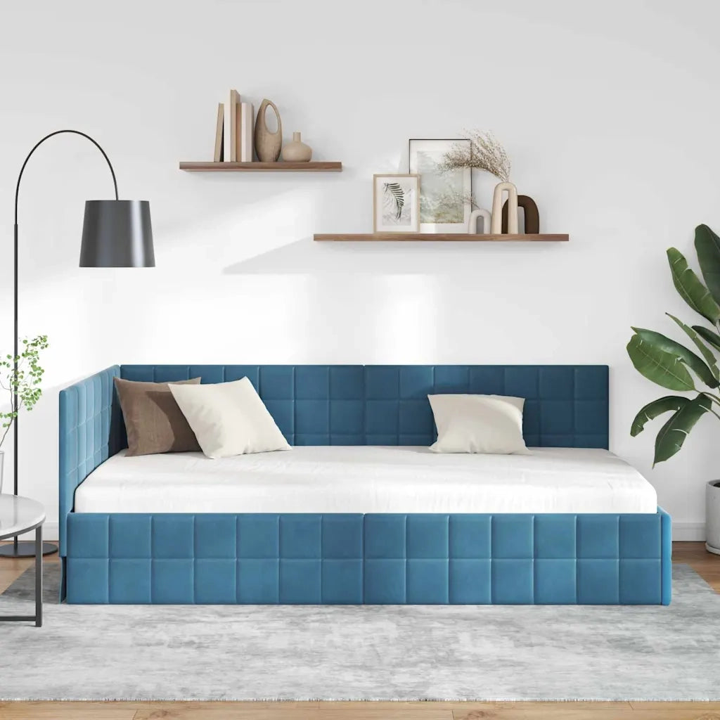 Cornice del letto ad angolo Blu 90 cm x 190 cm Velluto 42016377