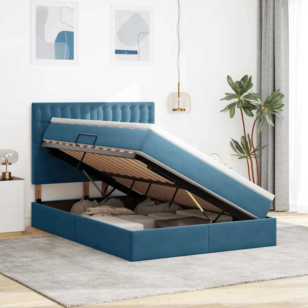 Letto con contenitore e materasso Blu Scuro 140 x 200 cm 3372157