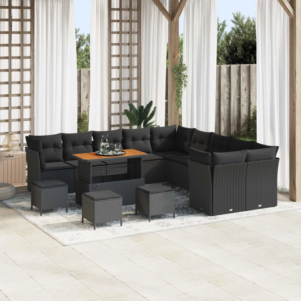 Set Divano da Giardino con cuscino 14 pcs Nero polyrattan