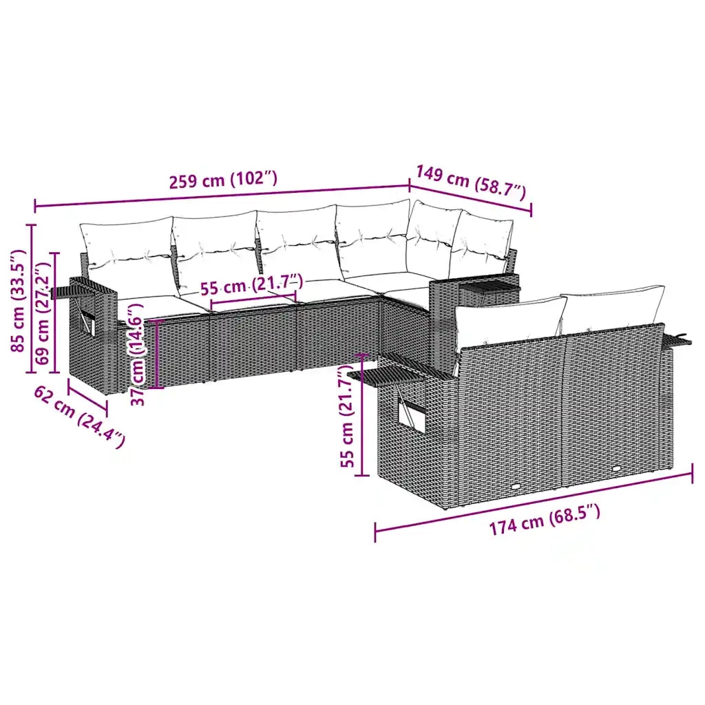 Set Divani da Giardino 7pz con Cuscini Grigio Chiaro Polyrattan 3252749