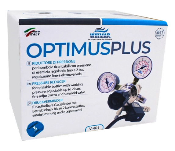 Whimar Optimus Plus - riduttore di pressione con manometri ed elettrovalvola incorporata per bombole CO2 ricaricabili standard