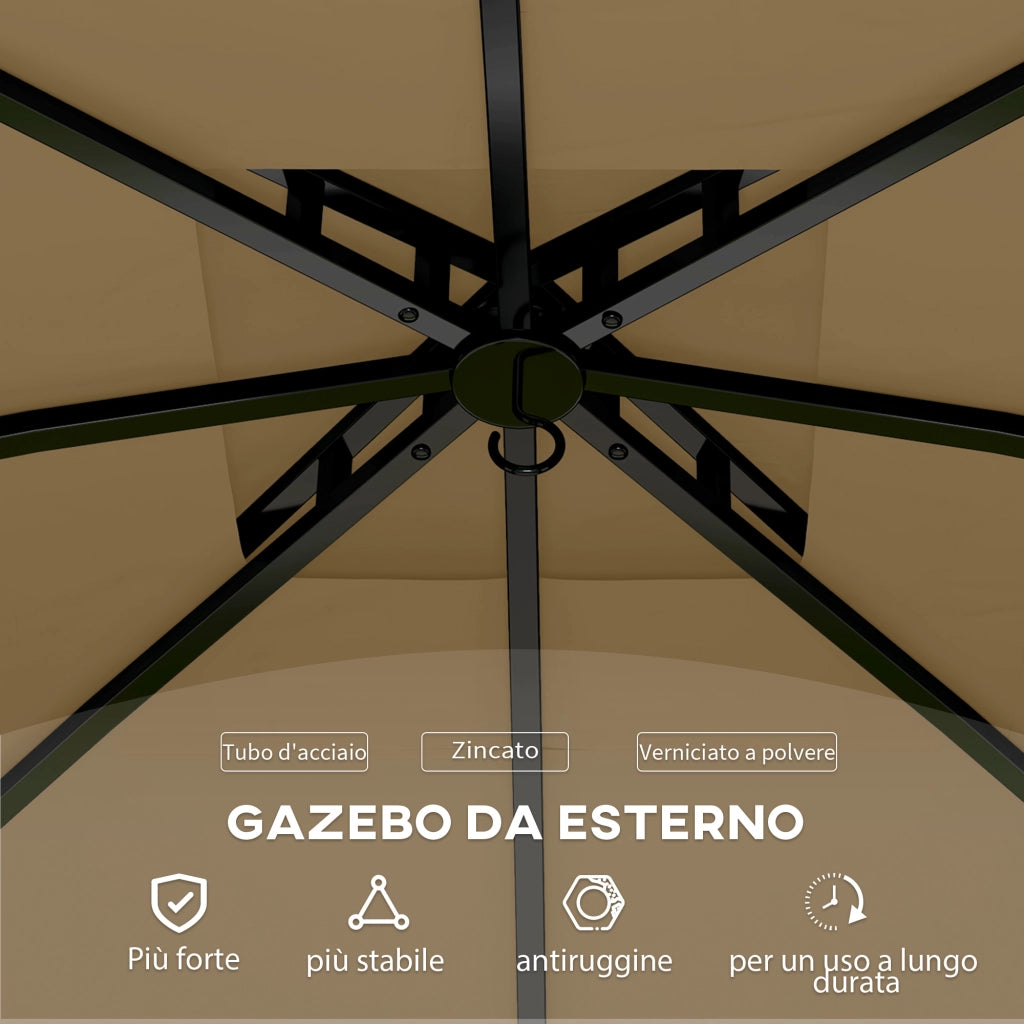 Gazebo da Giardino con Pareti ¨C zephmum ¨C 3.4x3.4m Beige