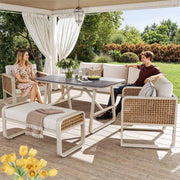 Set di Giardino - Bancopiazza - Cuscini Lavabili - Gambe Regolabili - Struttura in Alluminio