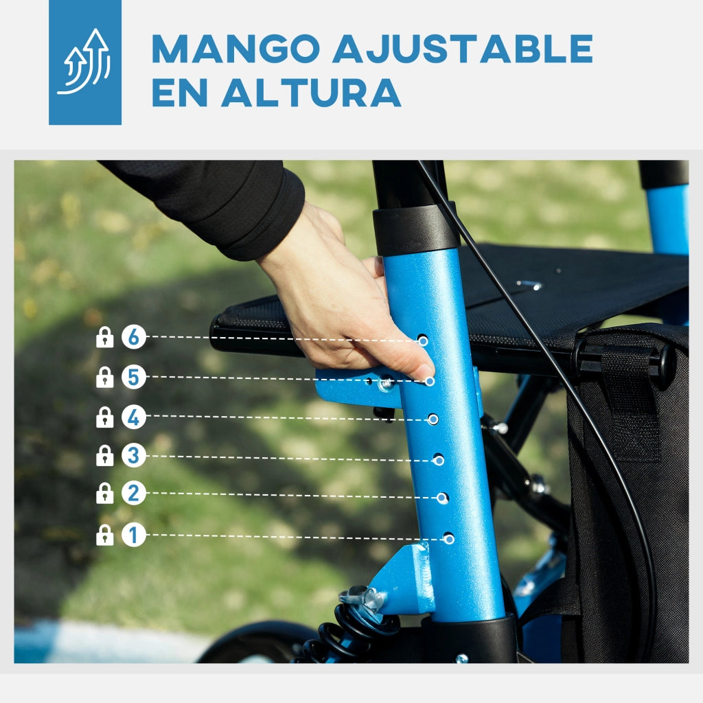 Deambulatore Pieghevole con Sedile e Ruote ¨C Minimal ¨C Altezza Regolabile, Blu e Nero