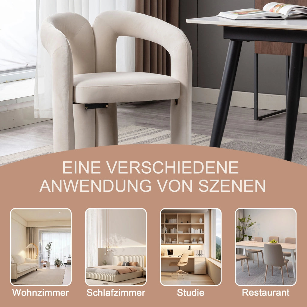 Sedia da pranzo con Schienale Avvolgente e Braccioli, Design Moderno, in Velluto Beige