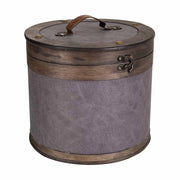 Scatola tonda in legno foderata grigia 30x30x27h