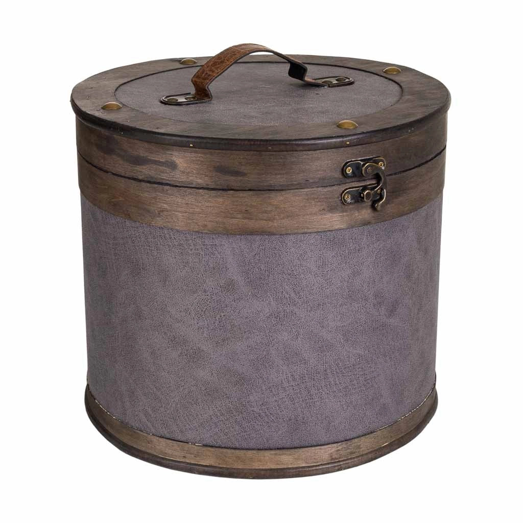 Scatola tonda in legno foderata grigia 30x30x27h