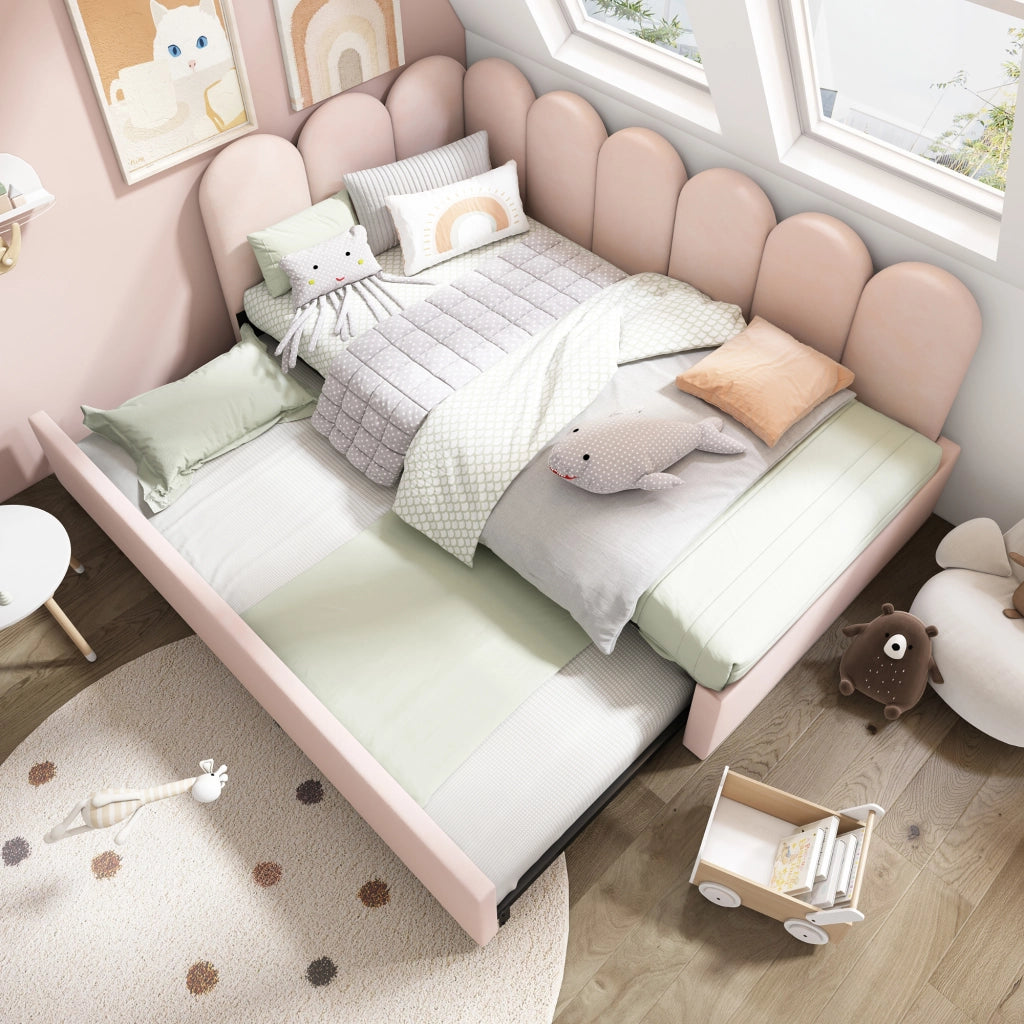 Upholstered Daybed;90x200 cm;with 90x190 cm trundle bed;pink velvet