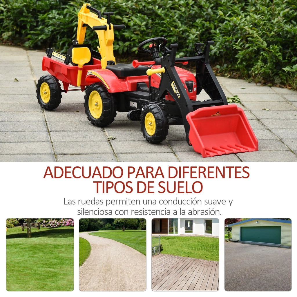 Trattore Giocattolo con Rimorchio ed Escavatore ¨C zephmum ¨C 179x42x59 cm Rosso
