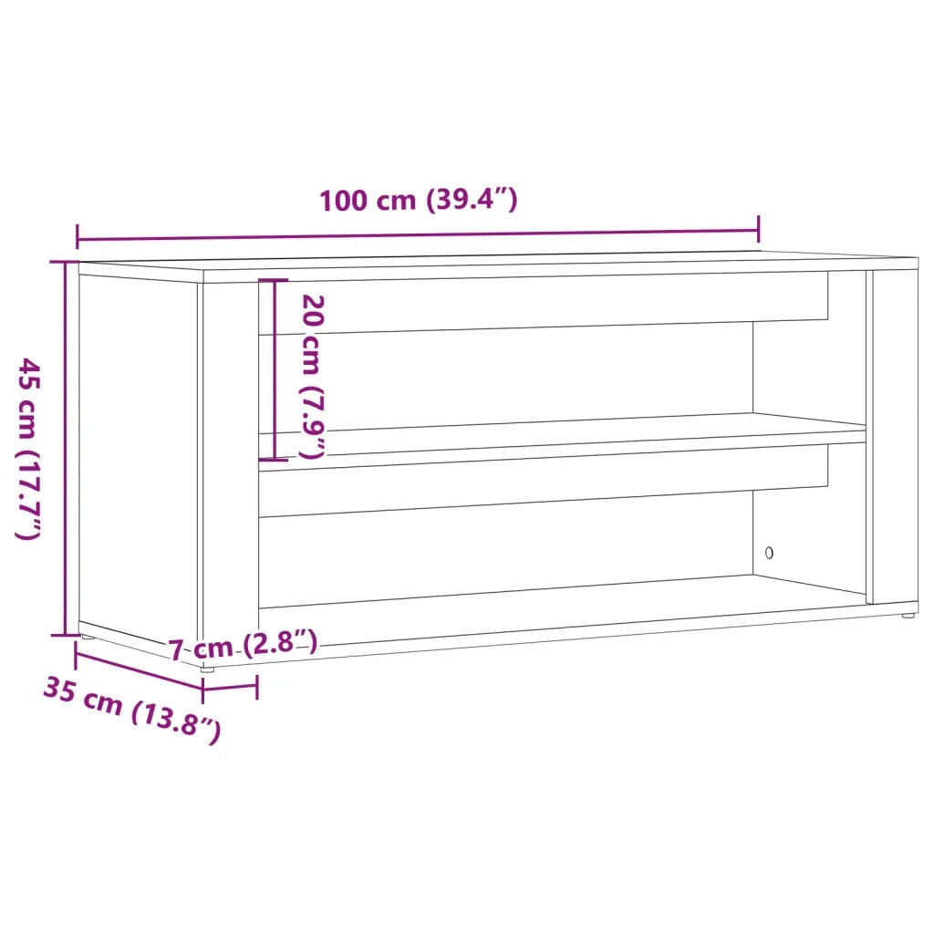 Scarpiera-Scaffale per scarpe Legno Vecchio 100x35x45 cm in Truciolato
