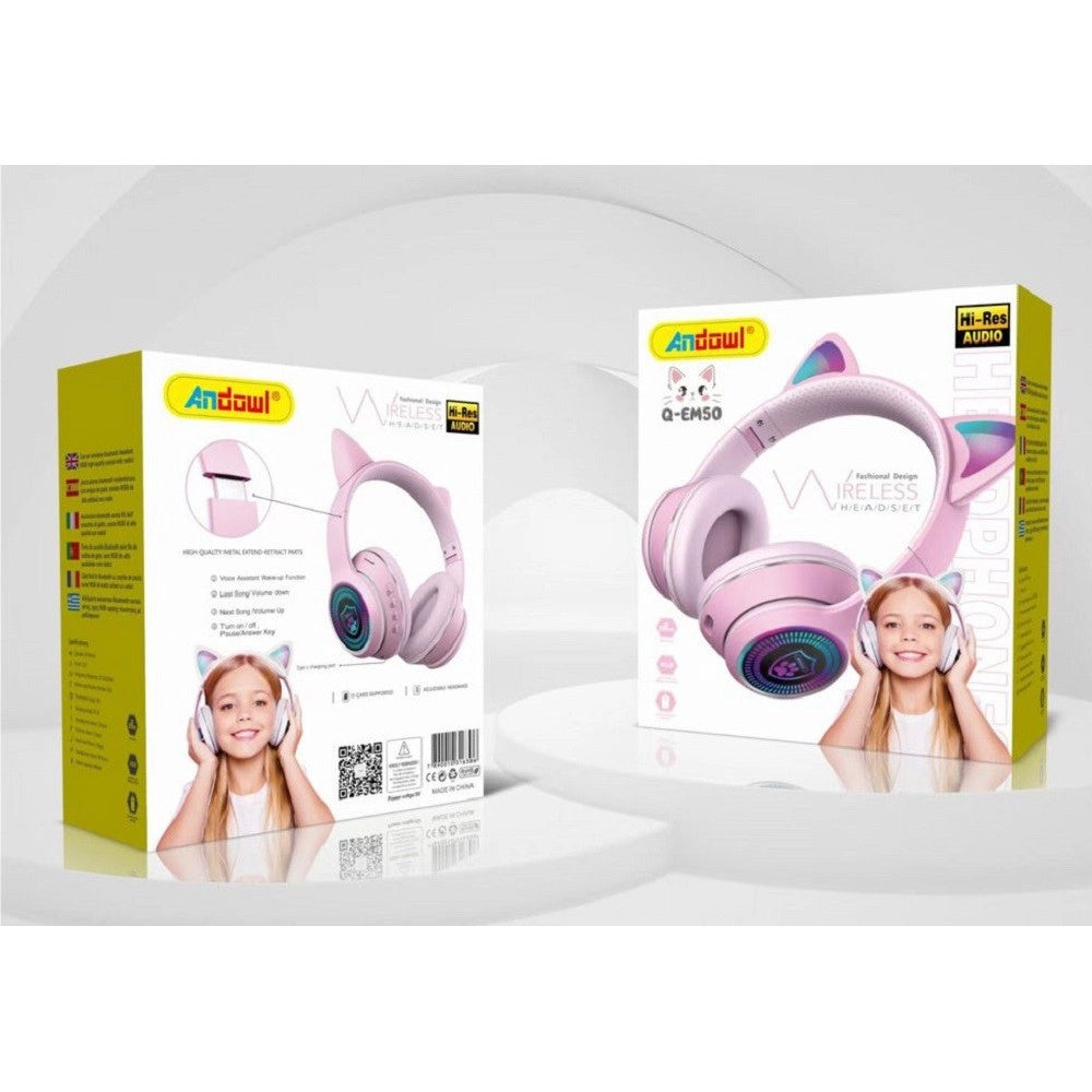 Trade Shop - Cuffie Auricolari Wireless/cablate Orecchie Gatto Ricaricabili Bluetooth Q-em50 -