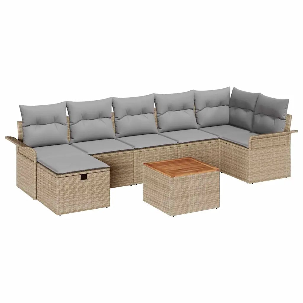 Set Divano da Giardino con cuscino 8 pcs Beige polyrattan