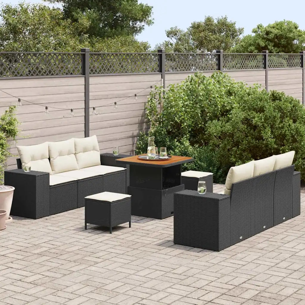 Set Divano da Giardino con cuscino 9 pcs Nero Poly Rattan 3361955