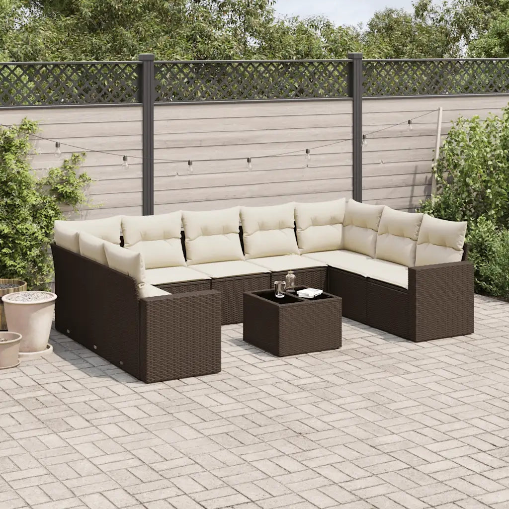 Set Divani da Giardino 10pz con Cuscini in Polyrattan Marrone 3251750