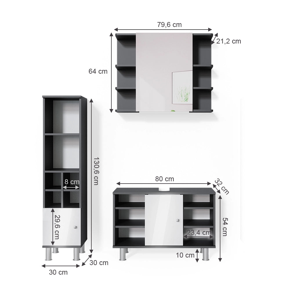 Vicco Set mobili bagno Antracite 3 parti