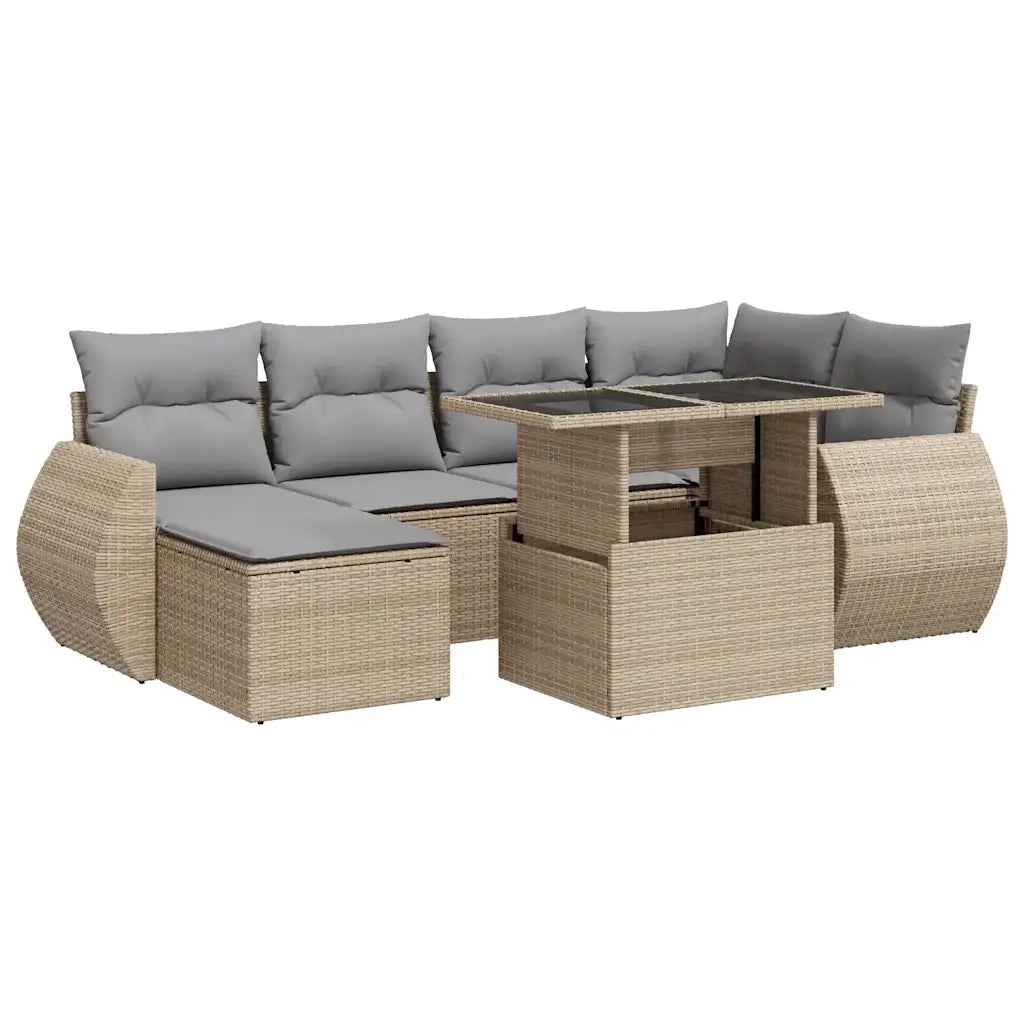 Set Divani da Giardino 7 pz con Cuscini Beige in Polyrattan 3326670