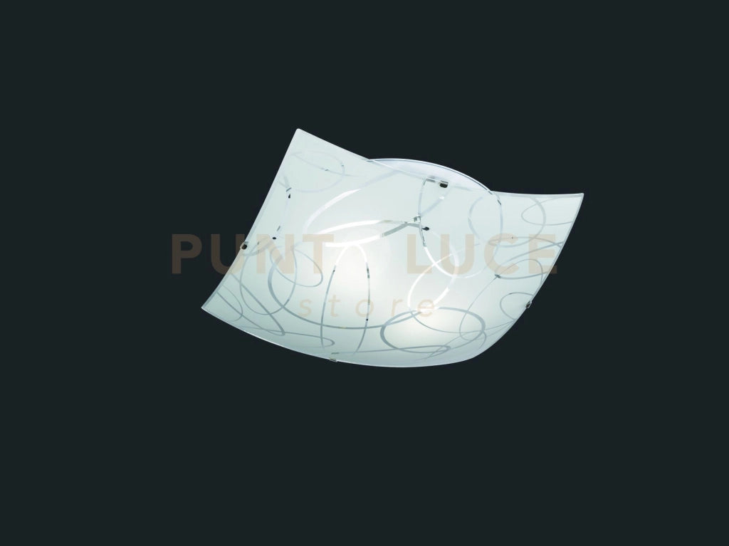SPIRELLI PLAFONIERA QUADRATA VETRO DECORO CERCHI D. 40X40CM 2 LUCI ATTACCO E27