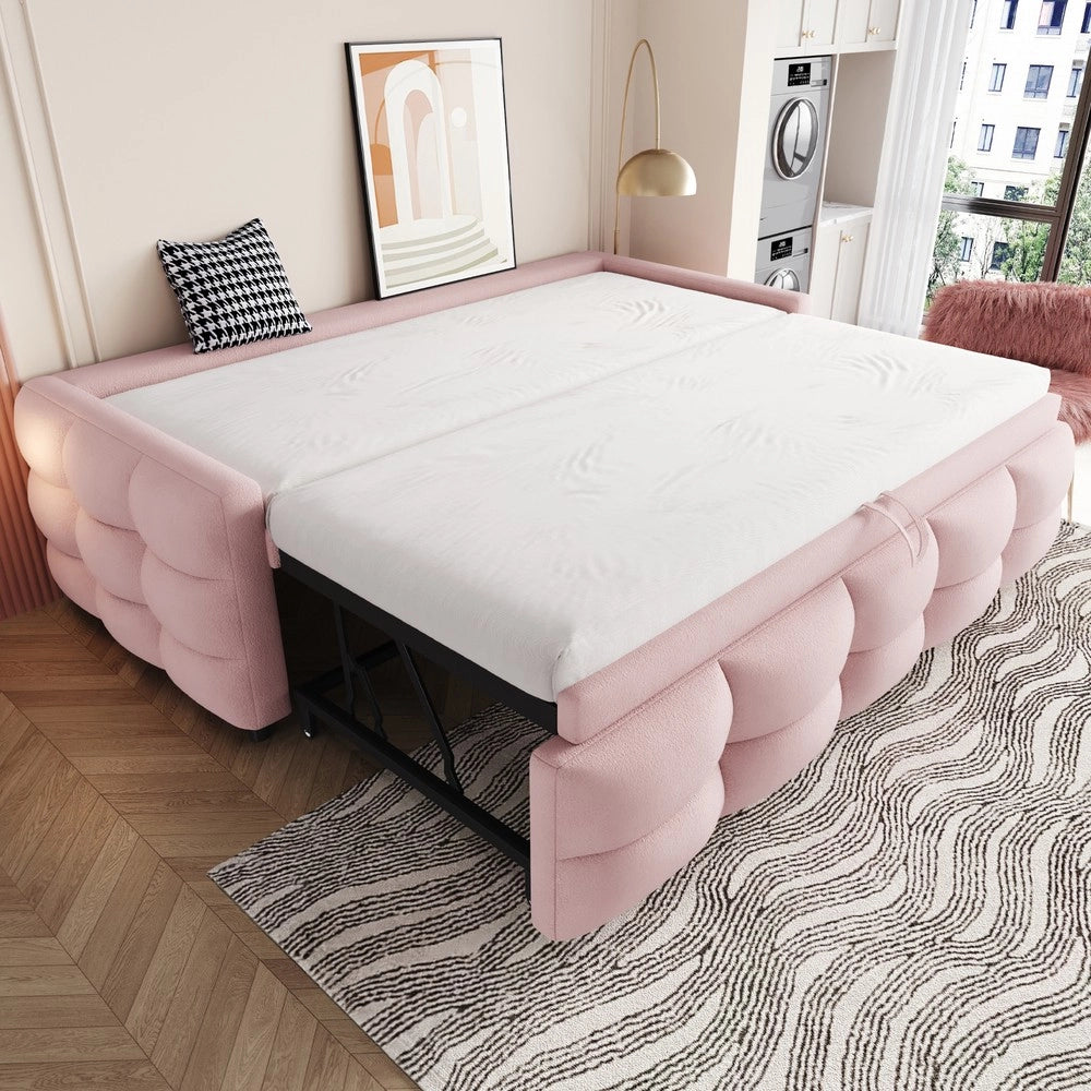 Letto Imbottito Estraibile Singolo/Matrimoniale ¨C MINIMAL ¨C Velluto Rosa, Rete a Doghe, 90/180x190