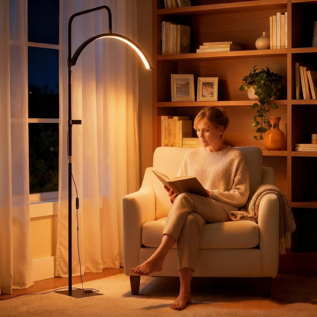 Lampada da Terra con Testa Girevole 350¡ã e Supporto Smartphone ¨C Xylo ¨C 7 Temperature di Colore