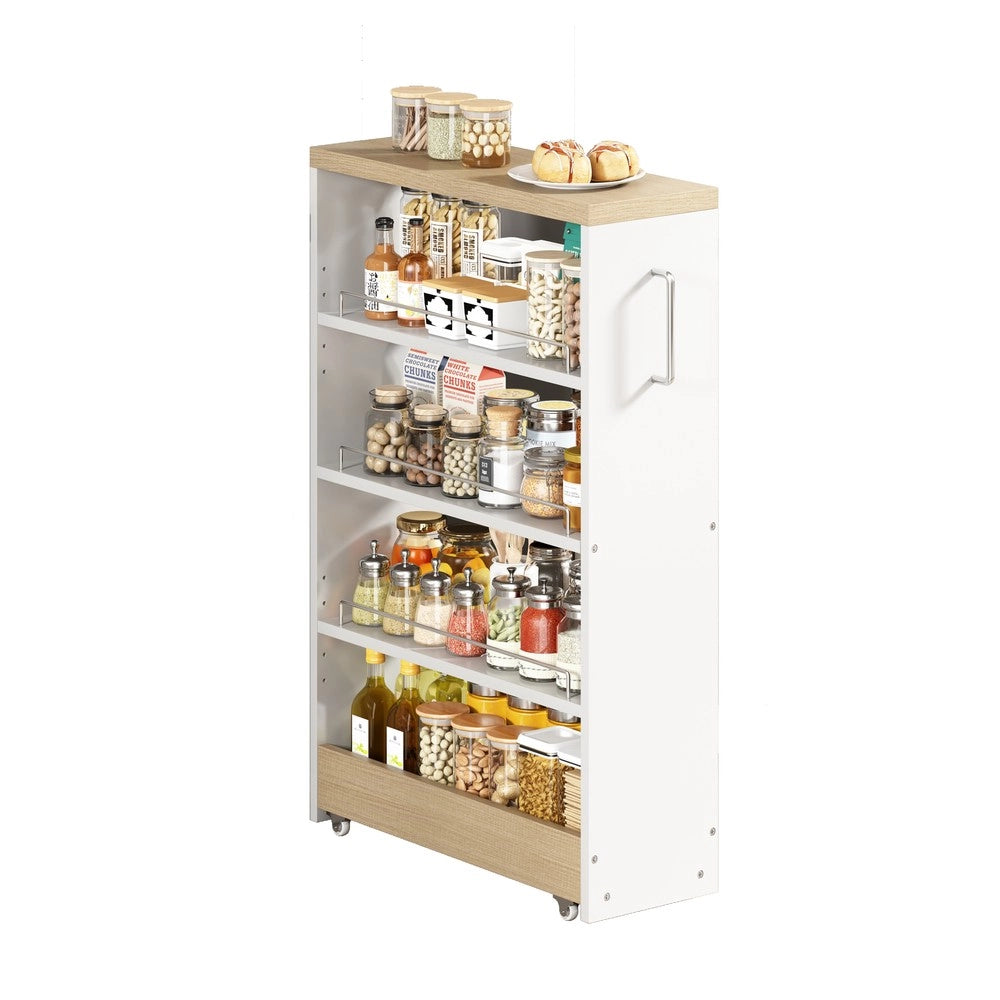 Carrello Portaoggetti Slim con Ruote ¨C Xylo ¨C Bianco/Legno, 4 Ripiani Regolabili, 85x55x20 cm