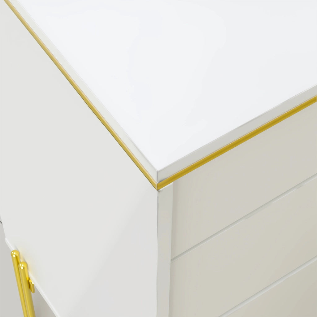 CREDENZA 120x40x85,5 cm 6 cassetti Bianco Oro