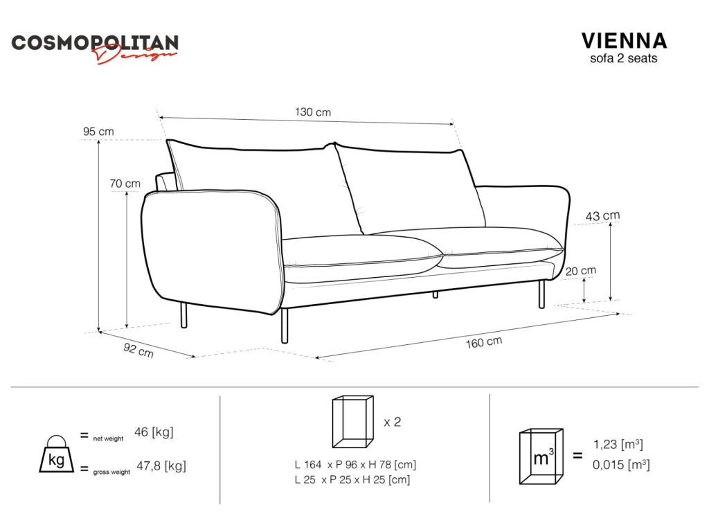 Cosmopolitan Design - Divano "Vienna" 2 posti in bouclé nero 