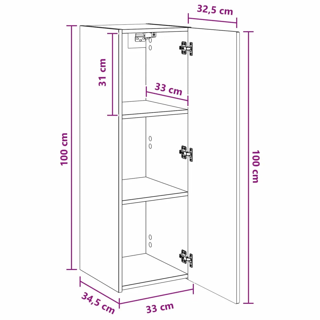 Mobiletto da Bagno a Muro Nero 33 x 34,5 x 100 cm 890653