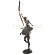 BRONZE Statua in bronzo con paralume Tiffany e base in marmo attacco E27 d.28cm