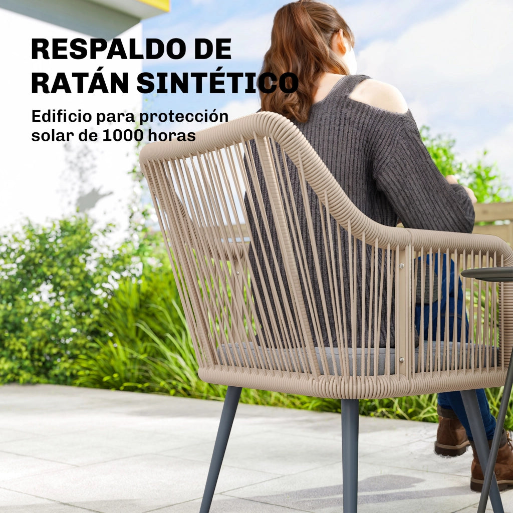 Sedia da giardino in rattan con cuscini e braccioli ¨C Minimal ¨C Grigio 54x65x80 cm