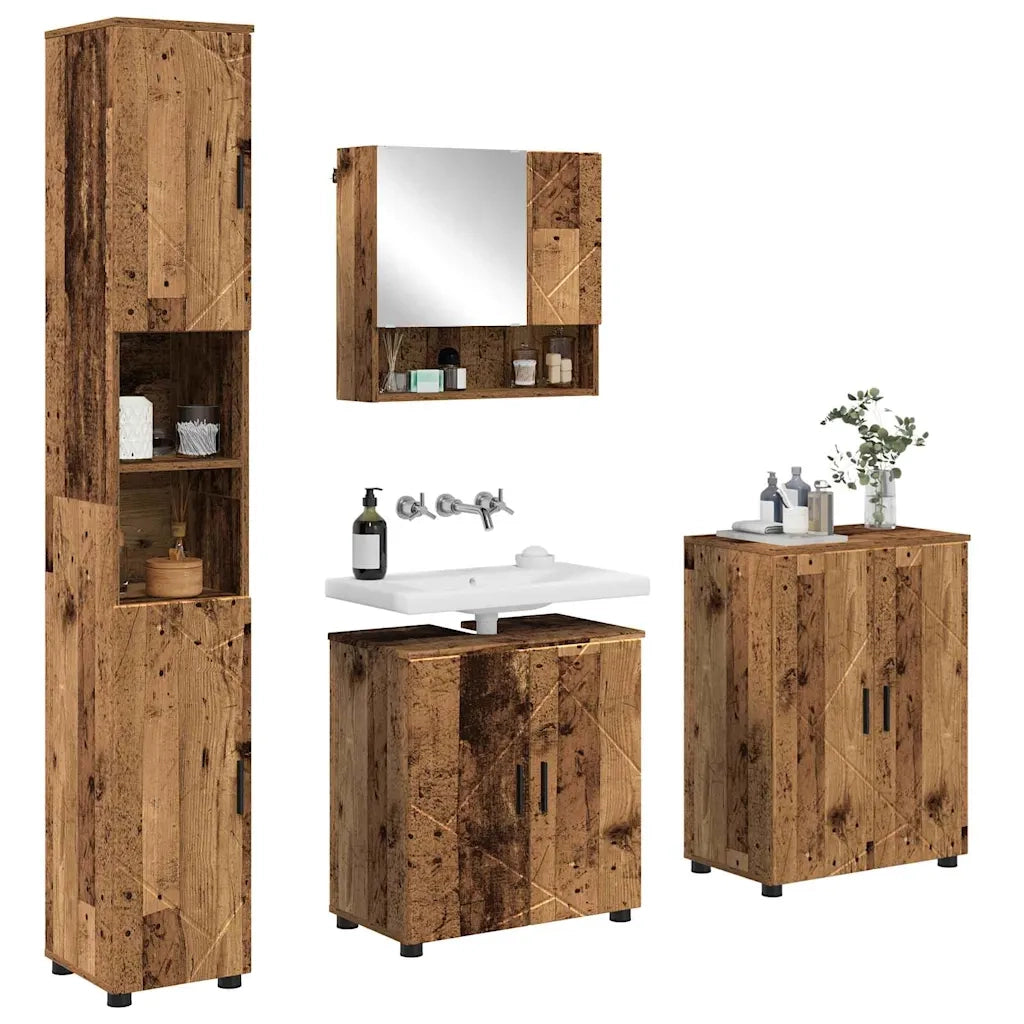 Set di mobili per il bagno con porta 4 pcs Legno vecchio 3393011