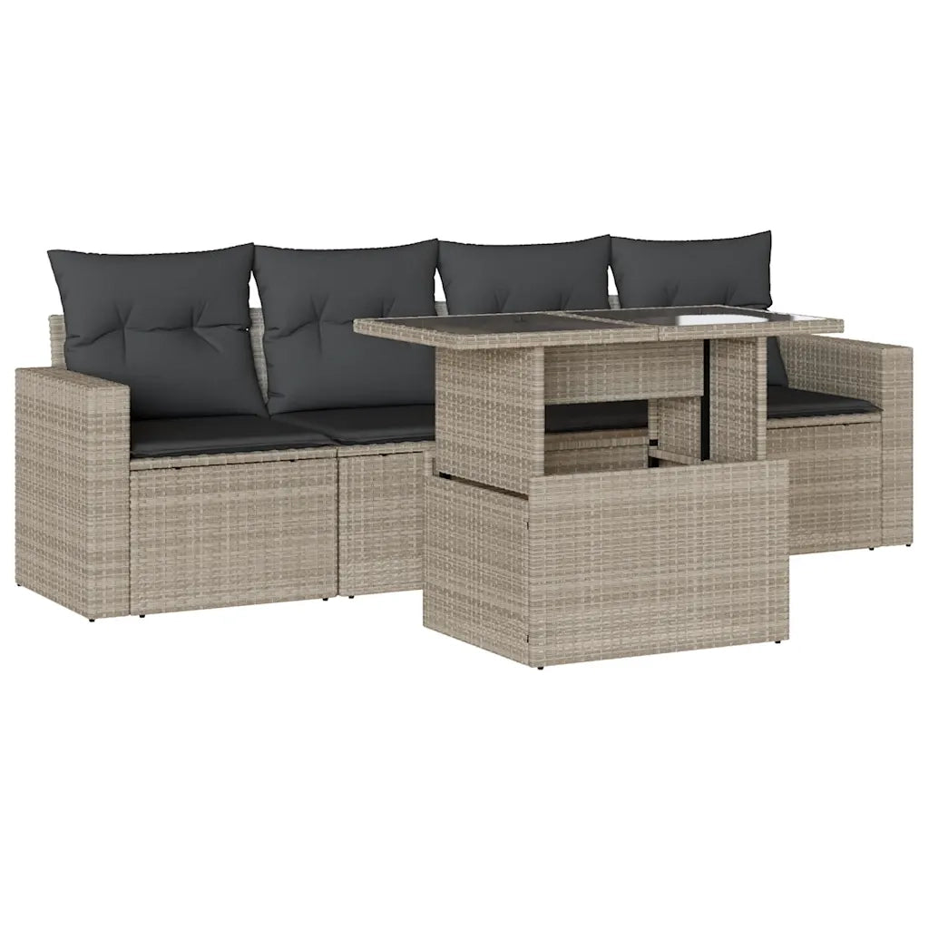 Set Divano da Giardino 5pz con Cuscini Grigio Chiaro Polyrattan 3267102