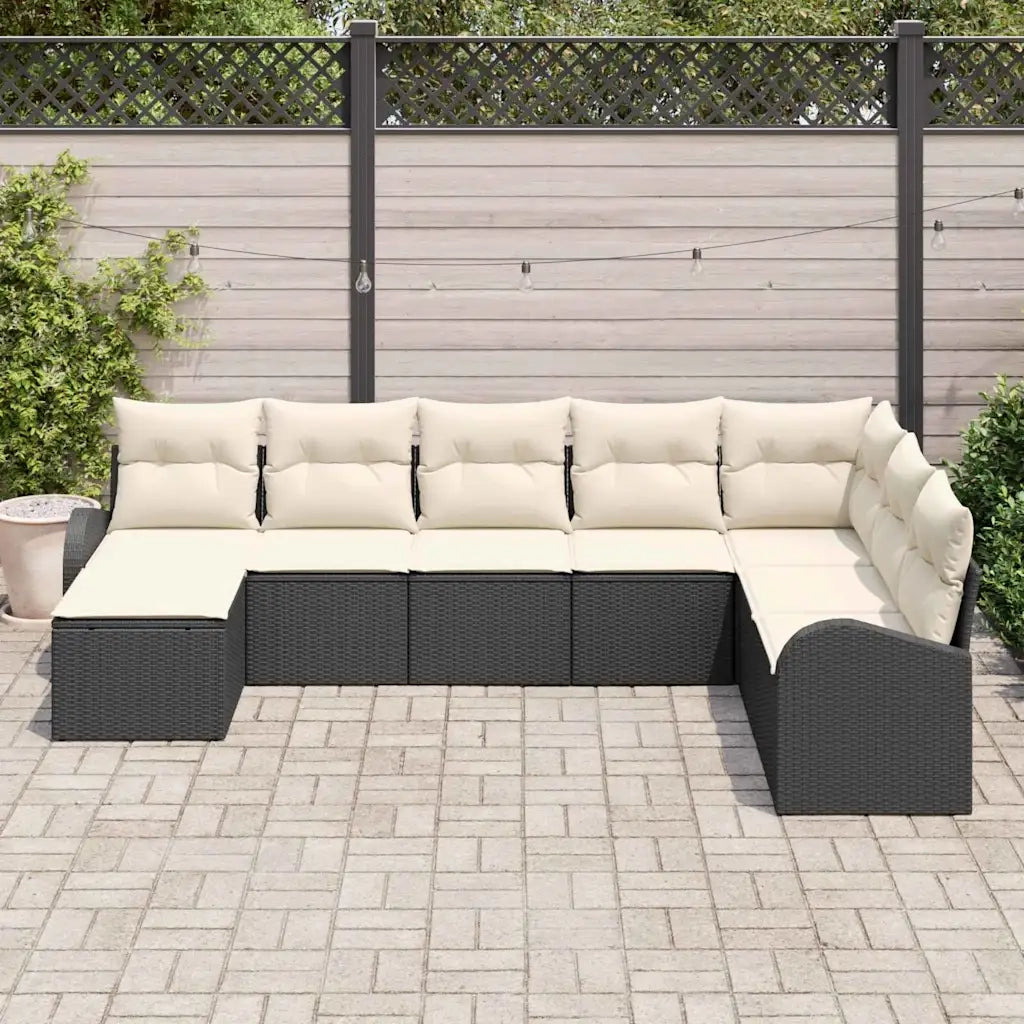 Set Divano da Giardino con cuscino 8 pcs Nero Poly Rattan 3346157